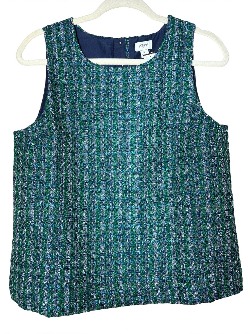 J. CREW | NEW Women’s Blue Medley Tweed Button-Back Shell Top size S Sleeveless - Picture 3 of 15